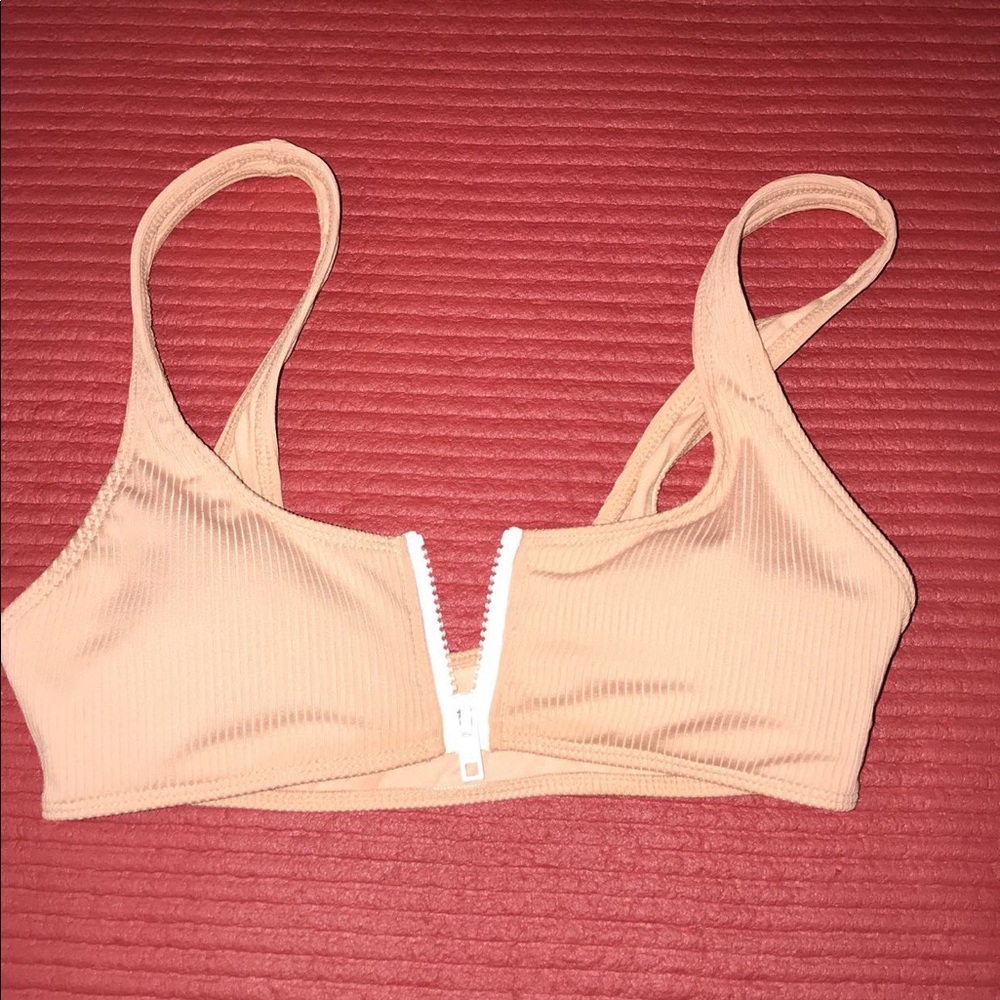 Tan zip up bathing suit top from forever 22